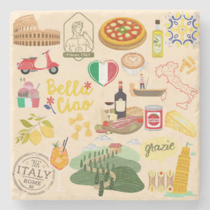 Italy Symbols Travel Lovers Stone Coaster