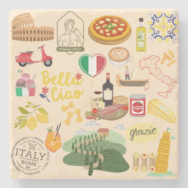 Italy Symbols Travel Lovers Stone Coaster (Front)