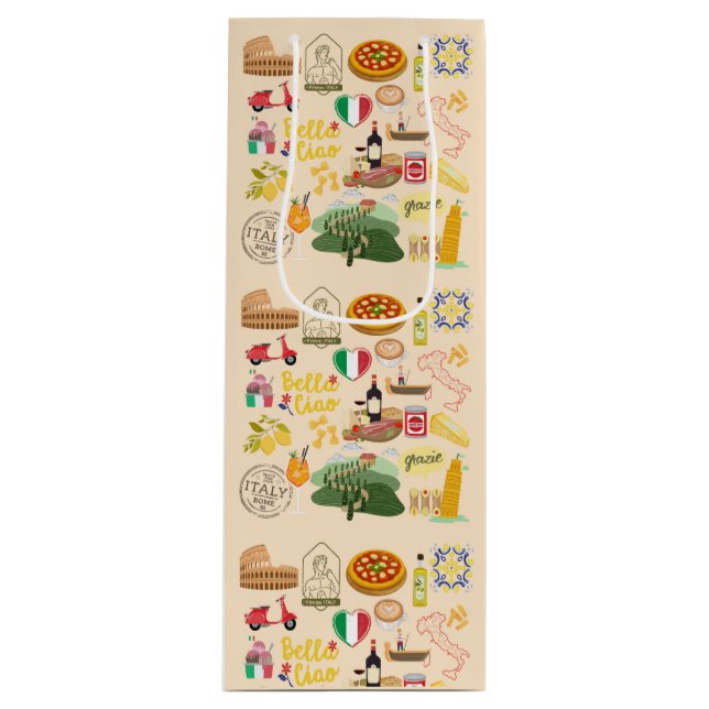 Italy Symbols Travel Lovers Wine Gift Bag (Front)