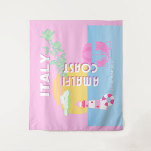 Italy Travel art, Amalfi Coast, Preppy, Pink Tapestry