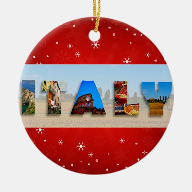Italy Travel Photos Christmas Snowflake Ceramic Ornament (Front)