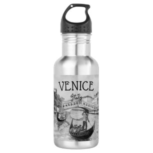 Italy Travel - VENICE black and white souvenir 532 Ml Water Bottle