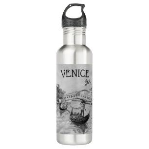 Italy Travel - VENICE black and white souvenir 710 Ml Water Bottle