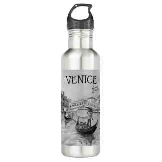 Italy Travel - VENICE black and white souvenir 710 Ml Water Bottle