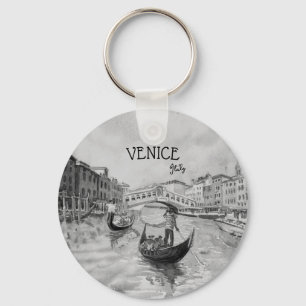 Italy Travel - VENICE black and white souvenir Keychain