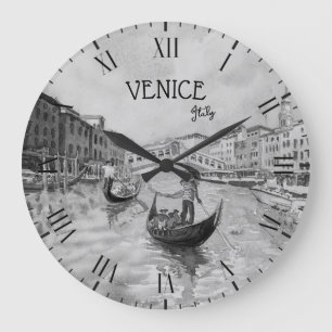 Italy Travel - VENICE black and white souvenir Large Clock
