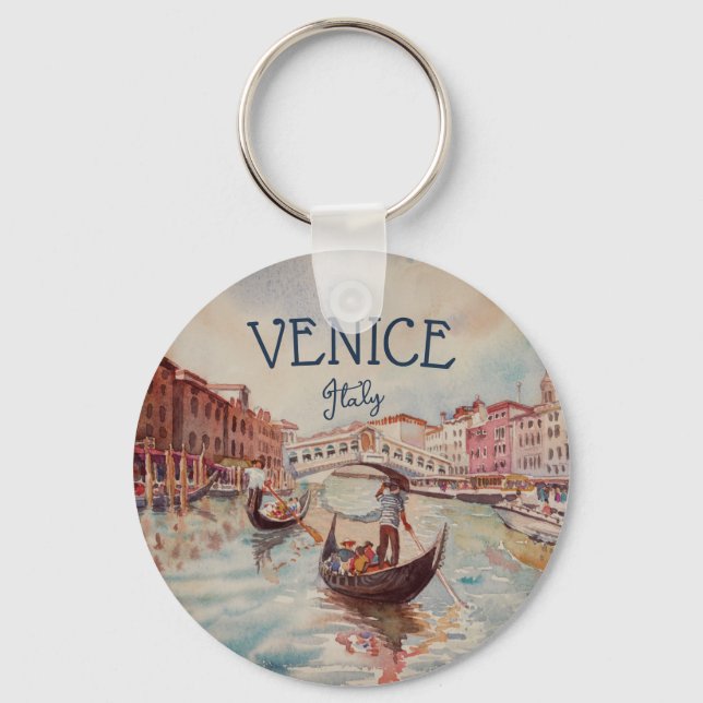 Italy Travel - VENICE watercolor souvenir  Keychain (Front)