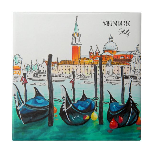 Italy Travel - VENICE watercolor souvenir Tile (Front)