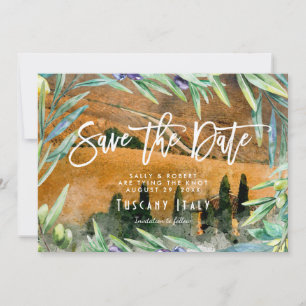 Italy Tuscany olives wedding save the date card
