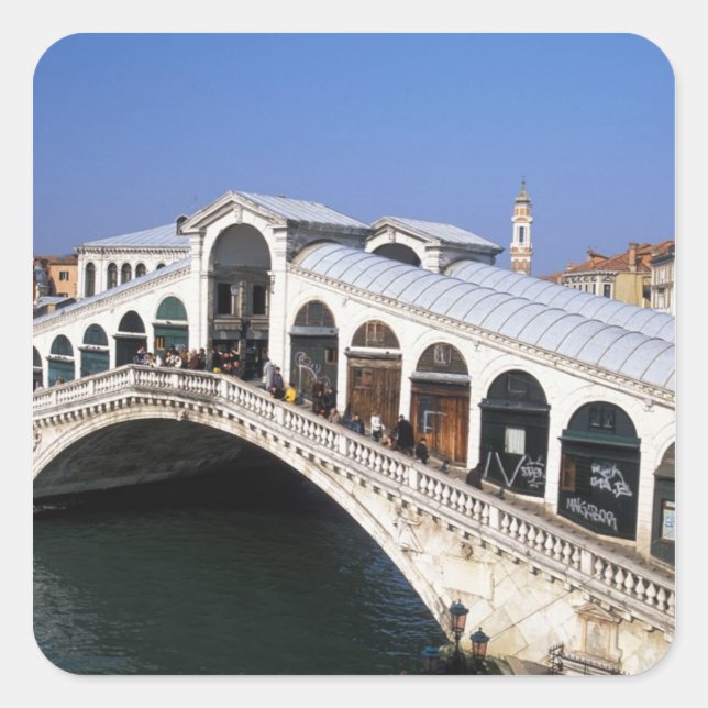 Italy, Veneto, Venice, Rialto Bridge crossing Square Sticker (Front)