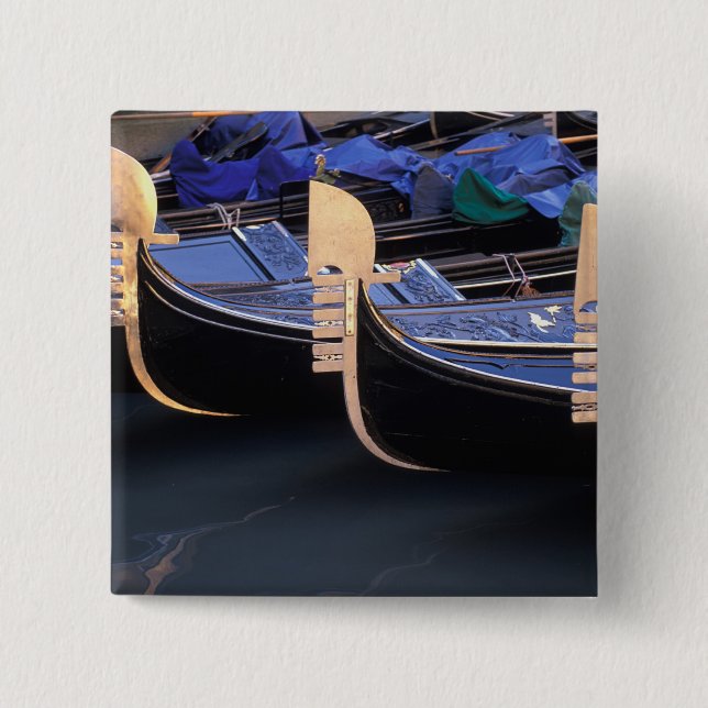 Italy, Veneto, Venice. Row of Gondolas. 2 Inch Square Button (Front)