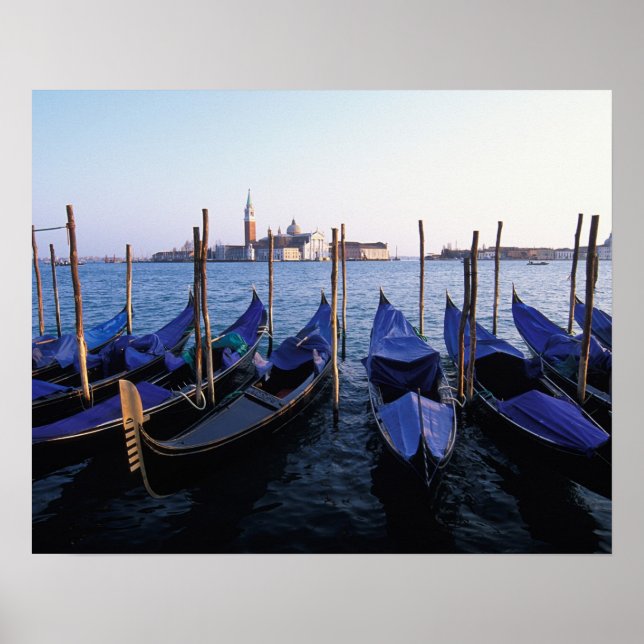Italy, Veneto, Venice, Row of Gondolas and San Poster (Front)