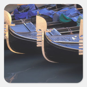 Italy, Veneto, Venice. Row of Gondolas. Square Sticker
