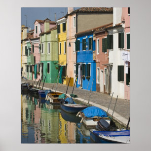 Italy, Venice, Burano. Multicolored houses along 2 Poster