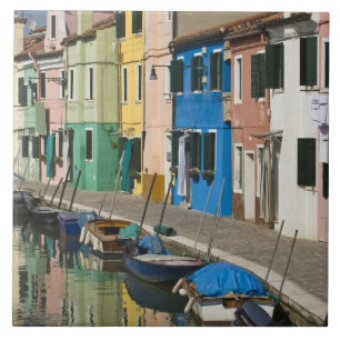 Italy, Venice, Burano. Multicolored houses along 2 Tile