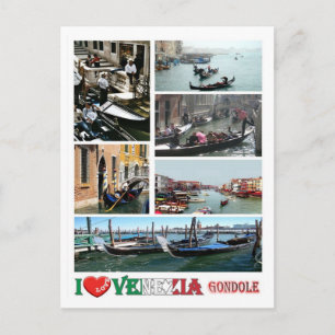 Italy - Venice - Gondolas - I Love - Postcard