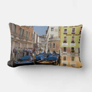 Italy, Venice, gondolas moored along canal Lumbar Pillow