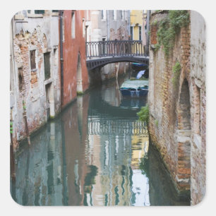 Italy, Venice, Reflections and Small Bridge of Square Sticker
