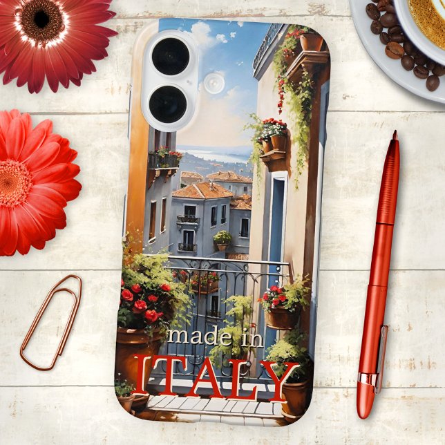Italy View from an Italian Balcony Case-Mate iPhone Case (Love Italy fun phone case featuring a watercolor painting of a view from an Italian balcony)