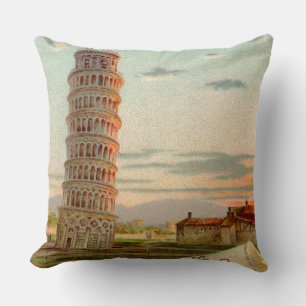Italy Vintage Leaning tower of Pisa Throw Pillow
