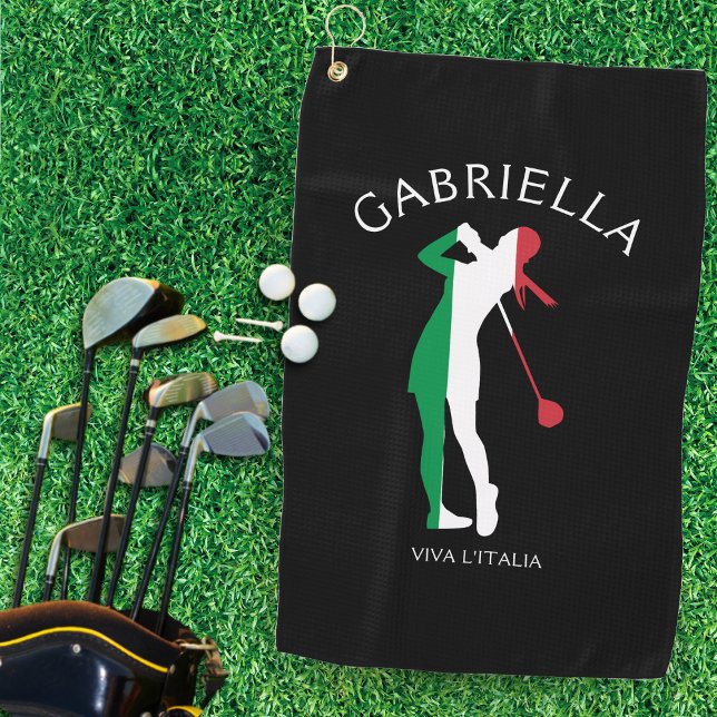 Italy Viva l'Italia Italian Flag Woman Golfer Name Golf Towel (Italy Viva l'Italia Italian Flag Woman Golfer Name Golf Towel)