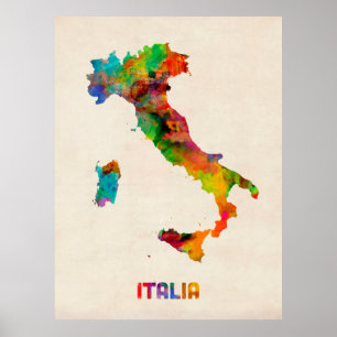 Italy Watercolor Map, Italia Poster