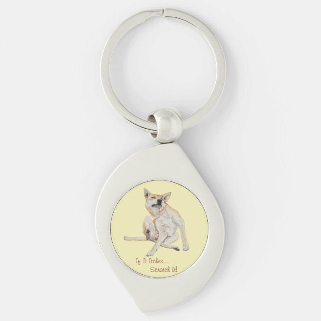 itchy dog scratching painting with funny slogan keychain (Front)
