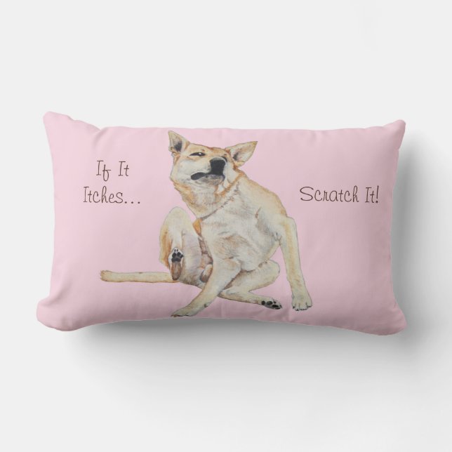 itchy dog scratching painting with funny slogan lumbar pillow (Front)