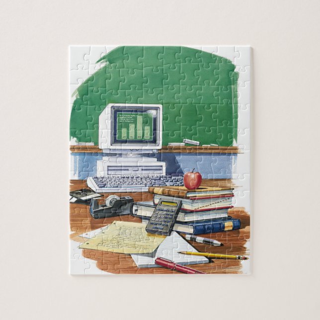 Items on a school teachers desk  Colour Jigsaw Puzzle (Vertical)