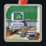 Items on a school teachers desk  Colour Metal Ornament<br><div class="desc">AssetID: 80377099 / Dynamic Graphics / Items on a school teachers desk Colour One-room schools were commonplace throughout rural portions of various countries including the United States , Canada , Australia , New Zealand , United Kingdom , Ireland and Spain in the late 19th and early 20th centuries. In most...</div>