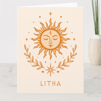 itha Celestial Sun Face Botanical Wreath Art Card