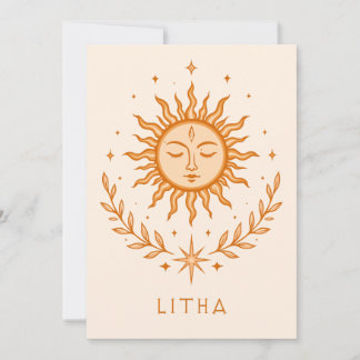 itha Celestial Sun Face Botanical Wreath Art Card