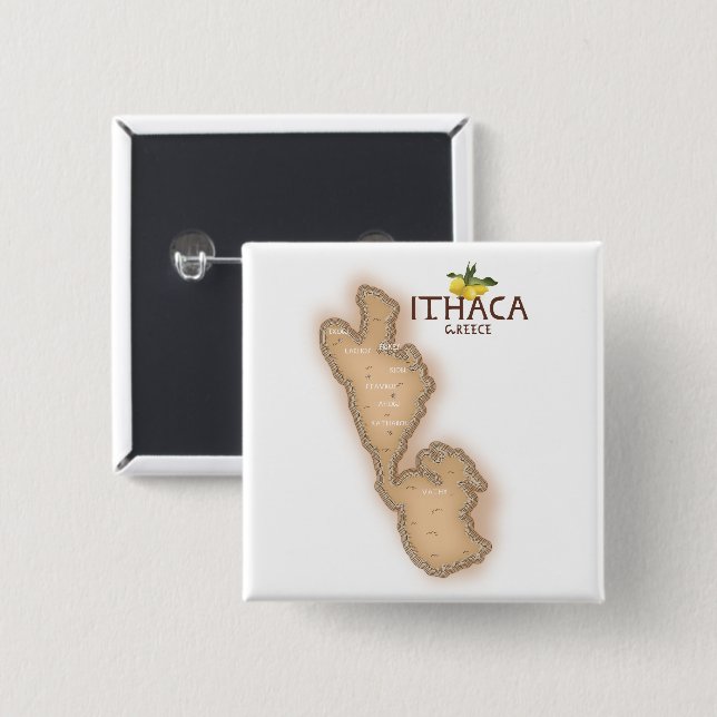 ithaca greece map 2 inch square button (Front & Back)