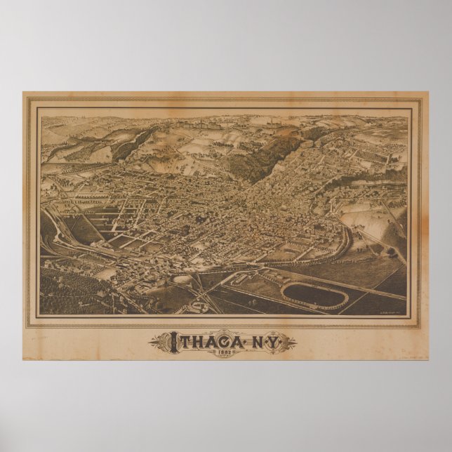 Ithaca New York 1882 Antique Panoramic Map Poster (Front)