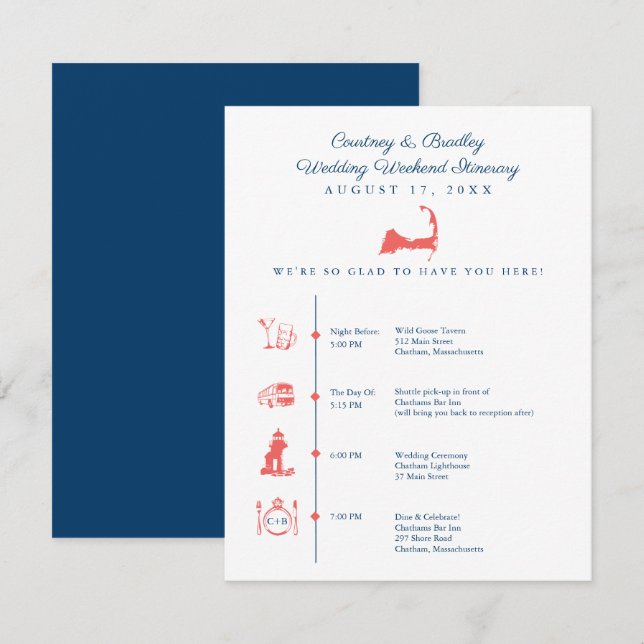 Itinéraire de réception de mariage avec carte du C (Devant / Derrière)