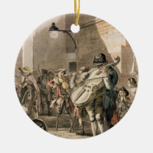 Itinerant Musicians playing in a poor part of town Ceramic Ornament