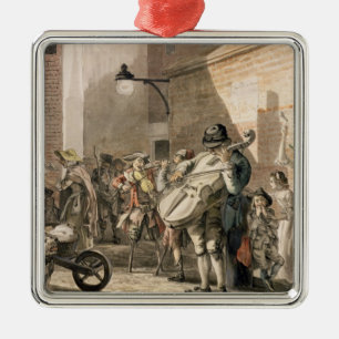 Itinerant Musicians playing in a poor part of town Metal Ornament