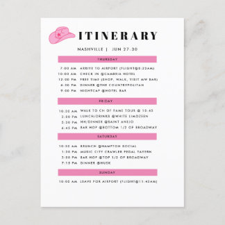 ITINERARY  POSTCARD