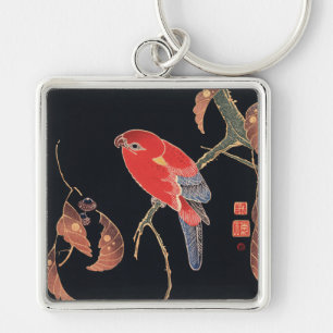Ito Jakuchu Red Parrot on the Branch Japanese Art Keychain