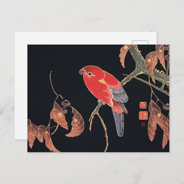 Ito Jakuchu Red Parrot on the Branch Japanese Art Postcard (Front/Back)
