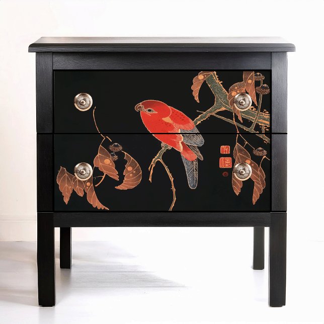 Ito Jakuchu Red Parrot on tree branch Circa 1900 Tissue Paper (Creator Uploaded)