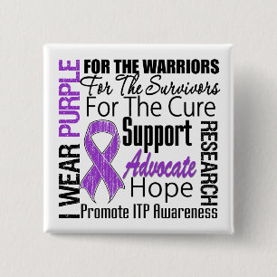 ITP Awareness I Wear Purple Ribbon 2 Inch Square Button