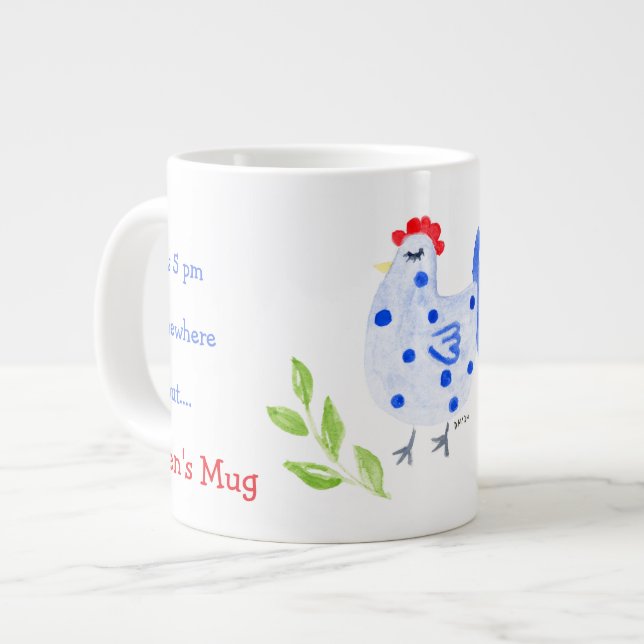 It's 5 pm Somewhere 8 am Here Need Coffee Blue Hen Large Coffee Mug (Front Left)