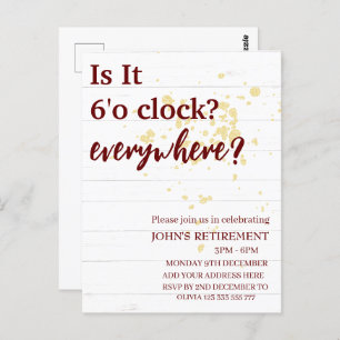 It's 6'o clock everywhere funny retirement custom  postcard