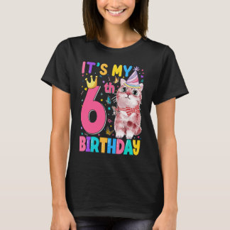 It's 6th My Birthday Cat Lover Kids 6 Years Old Ki T-Shirt