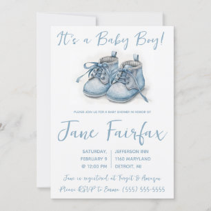 It's a Baby Boy!  Blue Baby Shoes Baby Shower Invitation