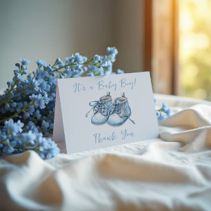 It's a Baby Boy! Blue Baby Shoes Shower Favour Thank You Card