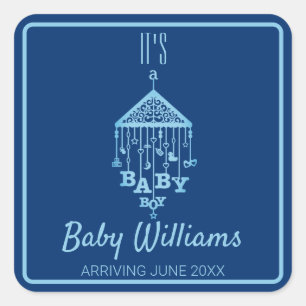 Its a Baby Boy Blue Pregnancy Announcement Square Sticker