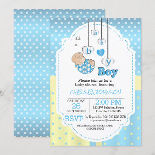 It's A Baby Boy   Cute Blue Baby Invitation