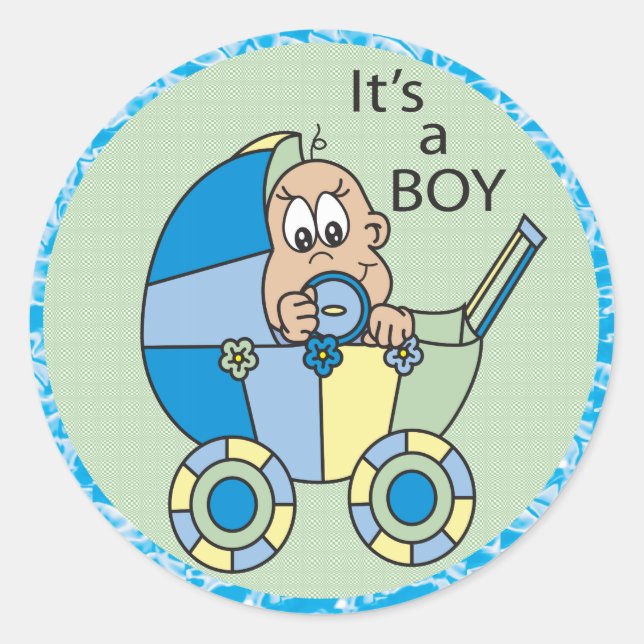 It's A Baby Boy in a Carriage Classic Round Sticker (Front)